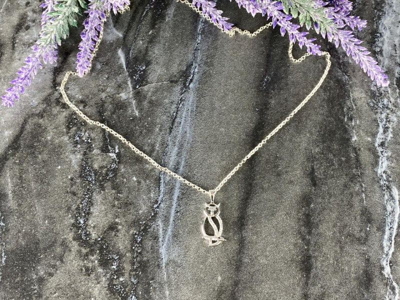 925 Sterling Silver CZ "Owl" Chain With Pendant Italy