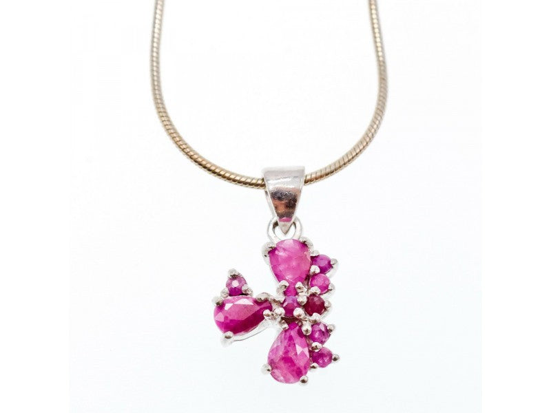 925 Sterling Silver Pink Spinel Chain With Pendant Italy