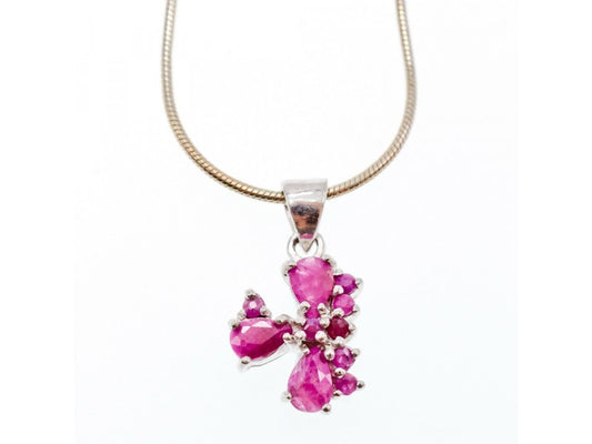 925 Sterling Silver Pink Spinel Chain With Pendant Italy