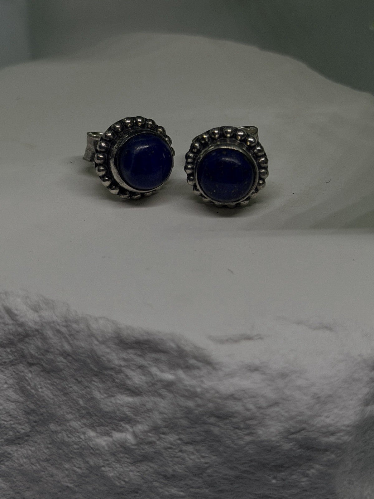 925 Sterling Silver Round Lapis Lazuli Stud Halo Earrings