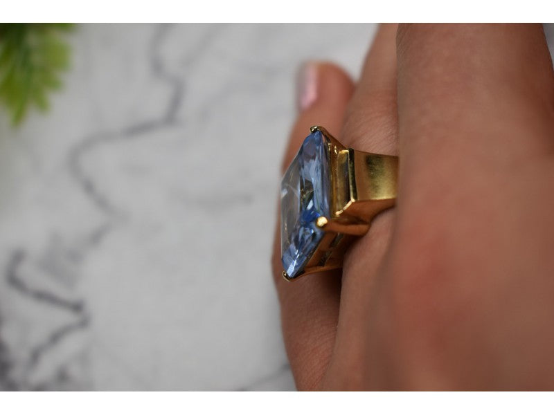 925 Sterling Silver Gold Plated Iolite Ring Size 6.5