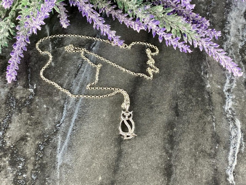 925 Sterling Silver CZ "Owl" Chain With Pendant Italy
