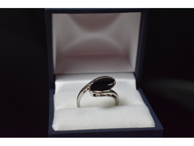925 Sterling Silver Black Nephrite Ring Size 7.25