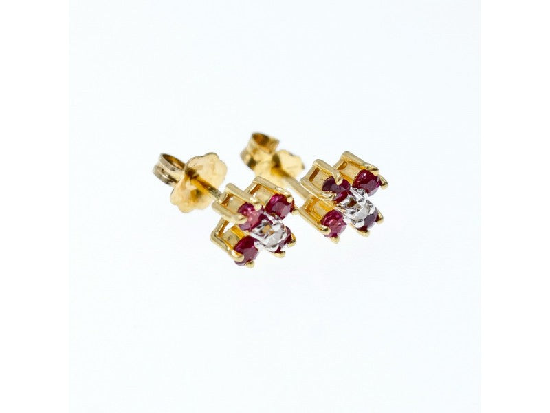 14k Yellow Gold Ruby & Diamonds Earrings
