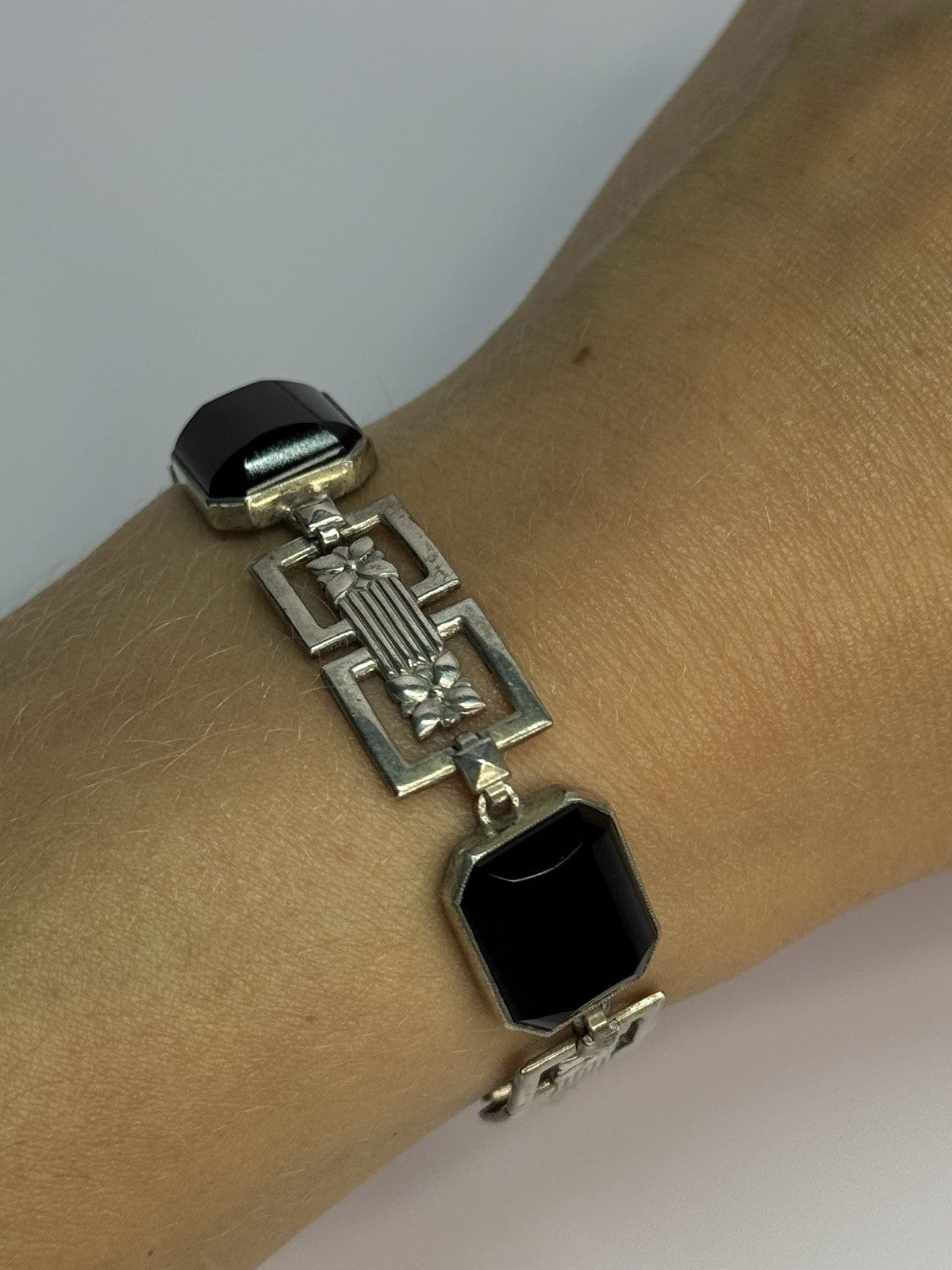 Vintage 925 Sterling Silver Onyx Bracelet Length 7 Inch