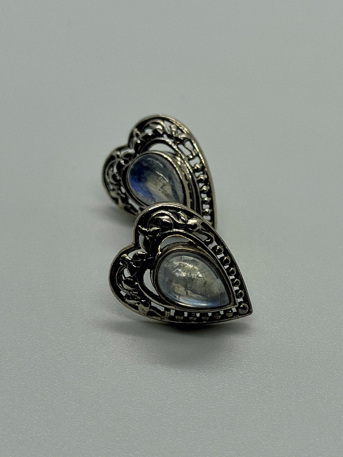 Vintage 925 Sterling Silver Moonstone Heart Earrings