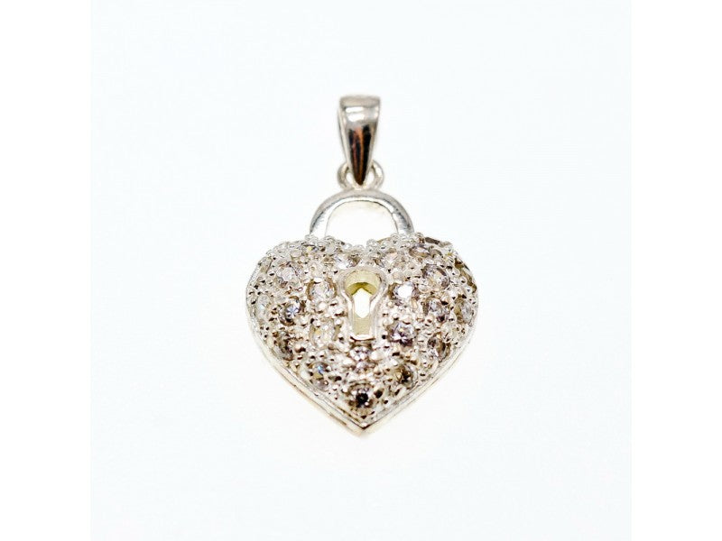 925 Sterling Silver CZ Heart Lock Pendant