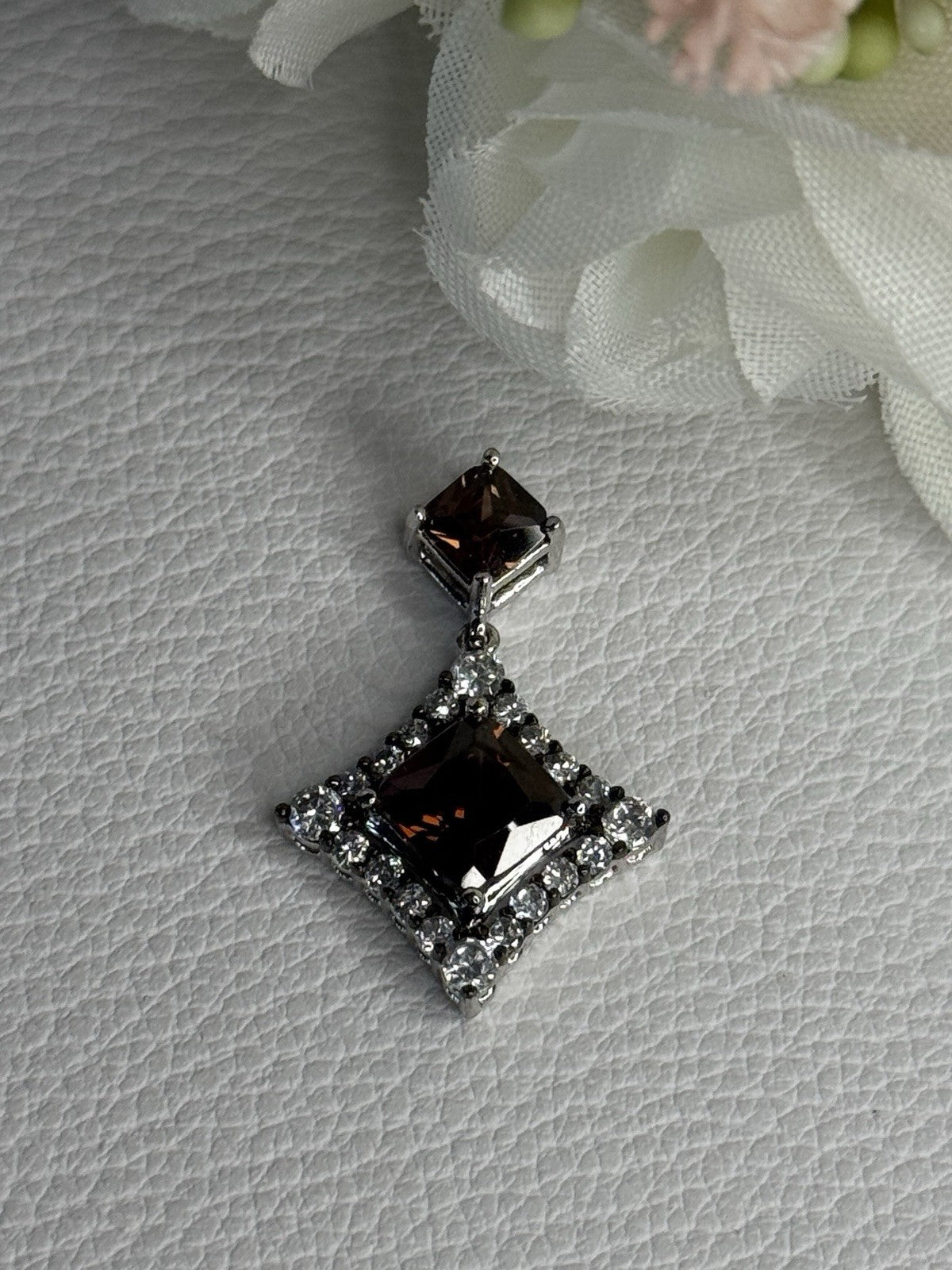 925 Sterling Silver Hessonite & Beryl Pendant Length 1.10 Inch
