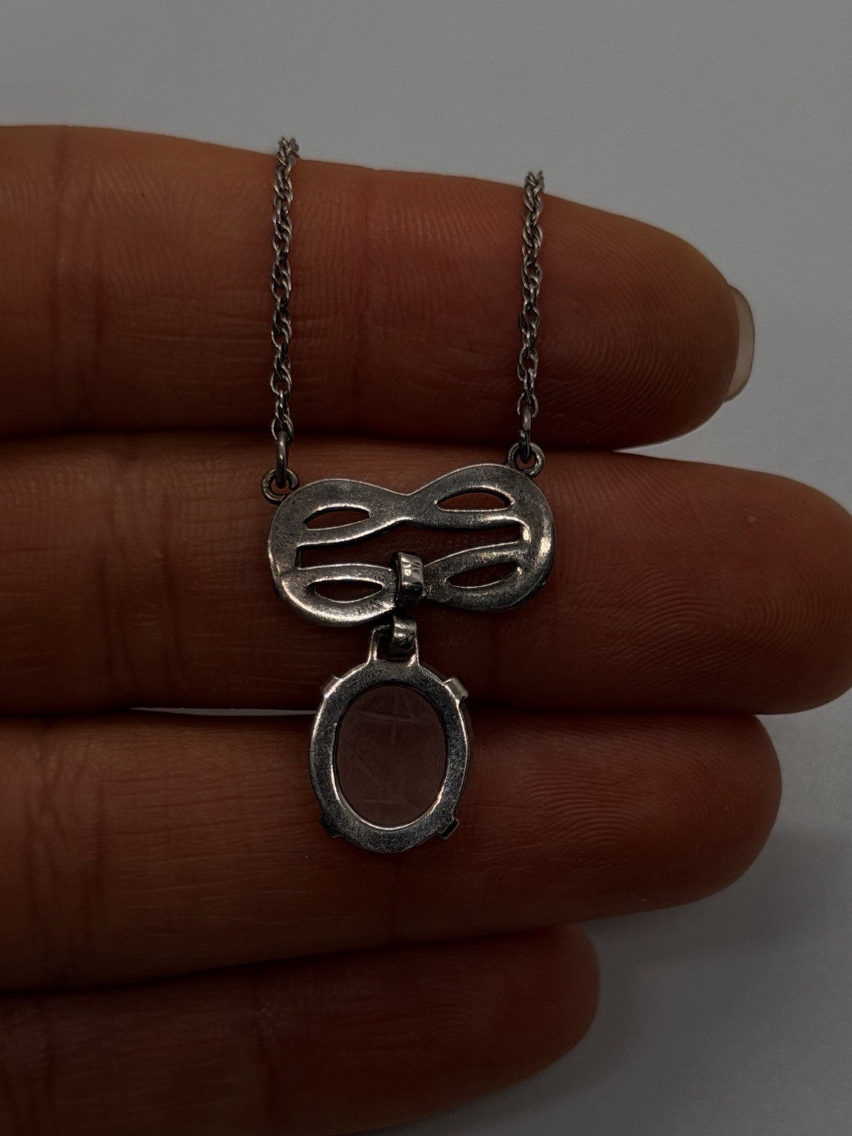 Vintage 925 Sterling Silver Rose Quartz Scarab Necklace Art Nouveau Infinity