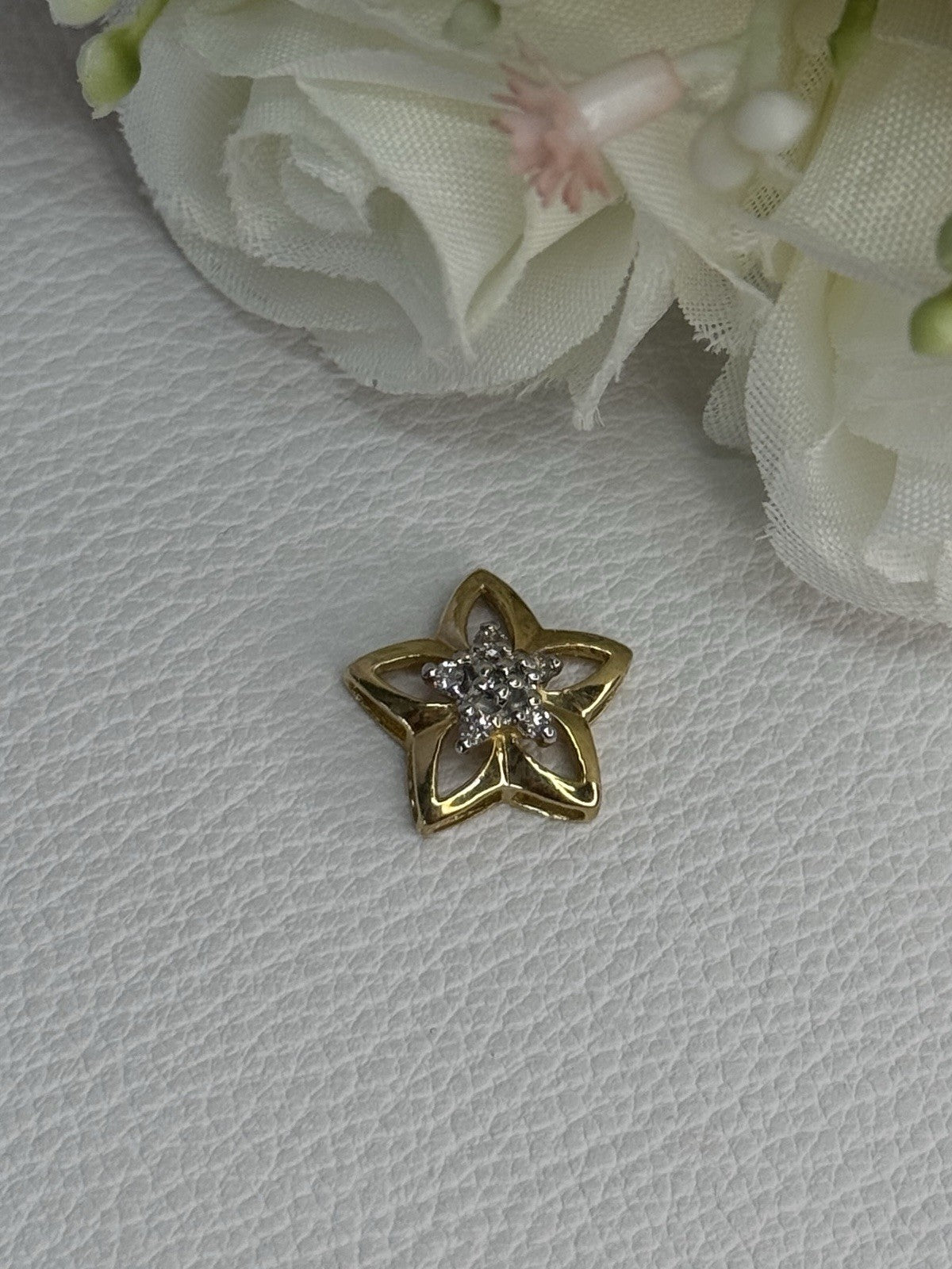 10K Yellow Gold Diamond Star Pendant Length 0.50 Inch