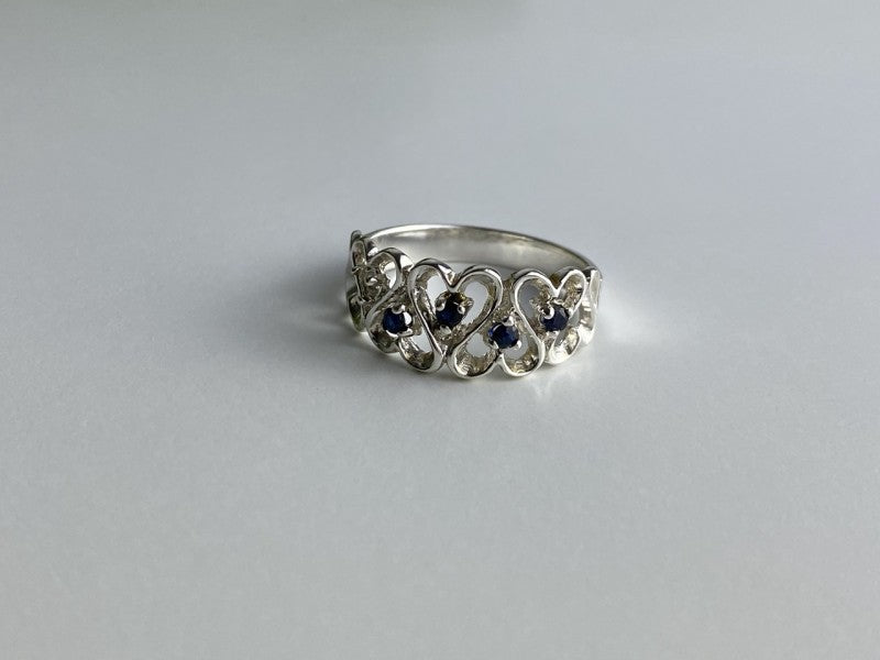 925 Sterling Silver Sapphires "Hearts" Ring Size 9.5