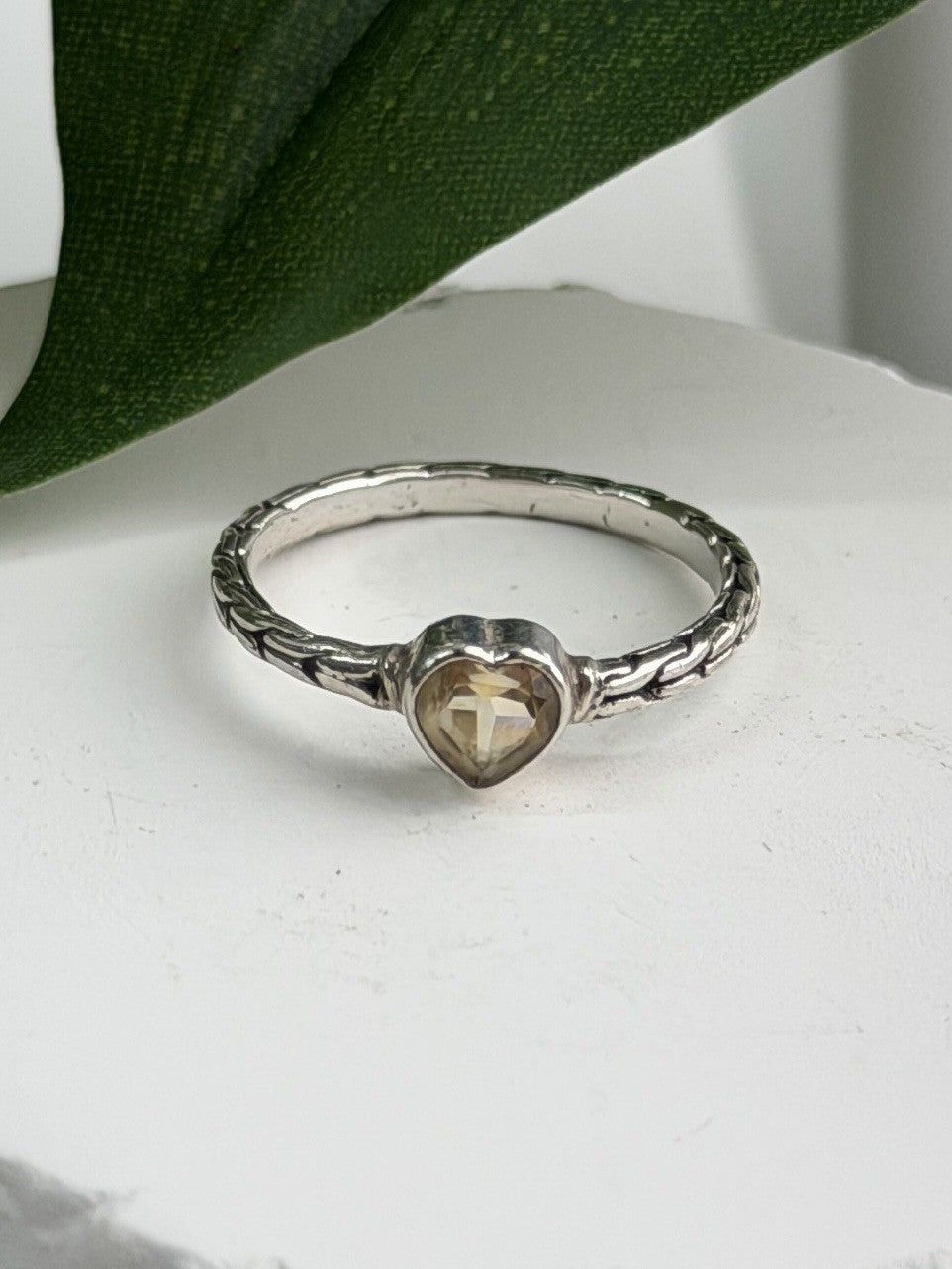 ATI 925 Sterling Silver Citrine Heart  Ring Size 6.5