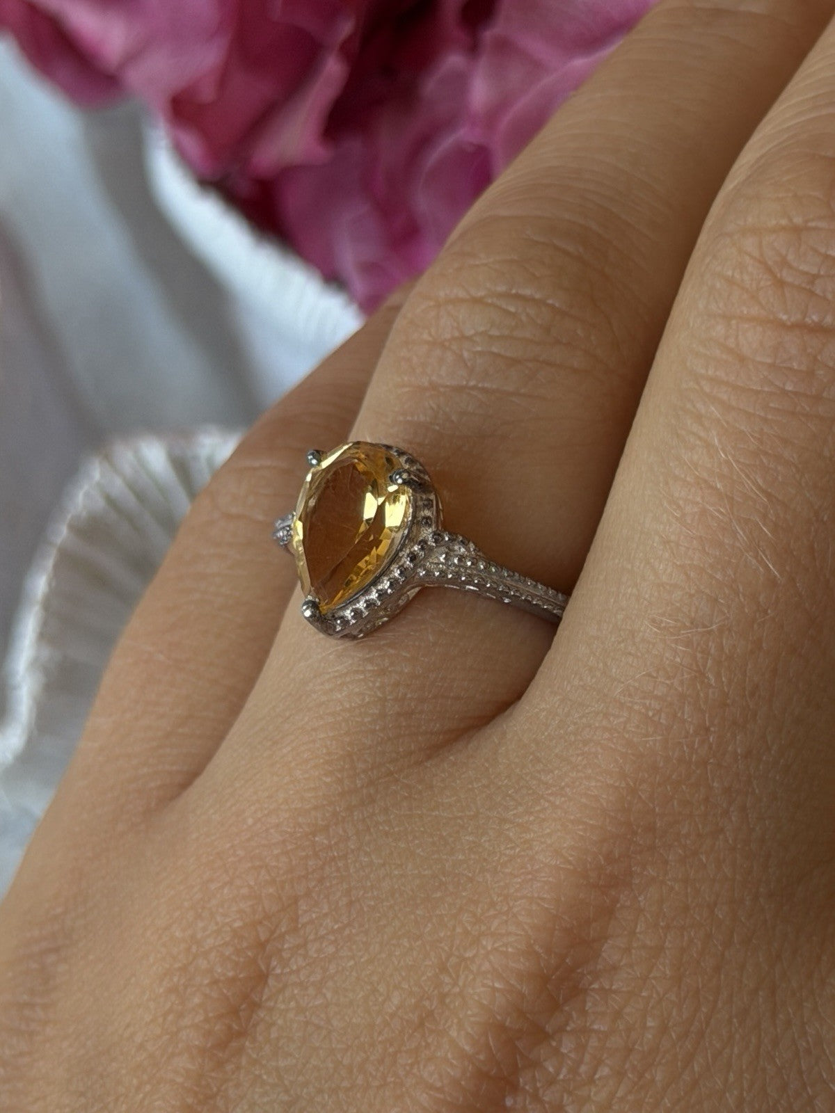 925 Sterling Silver Citrine Ring Size 7