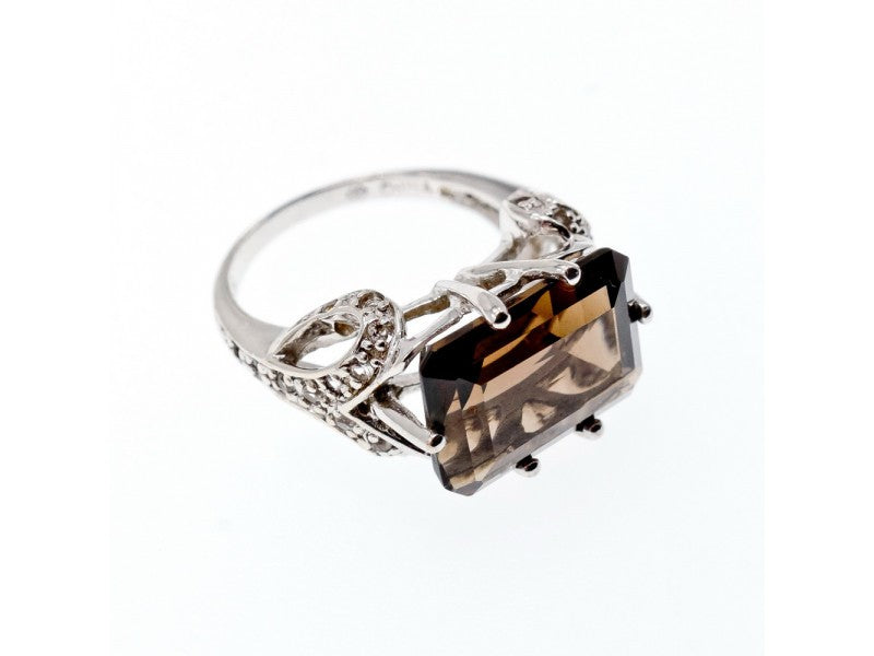 925 Sterling Silver Hessonite & Quartz Ring Size 5.5