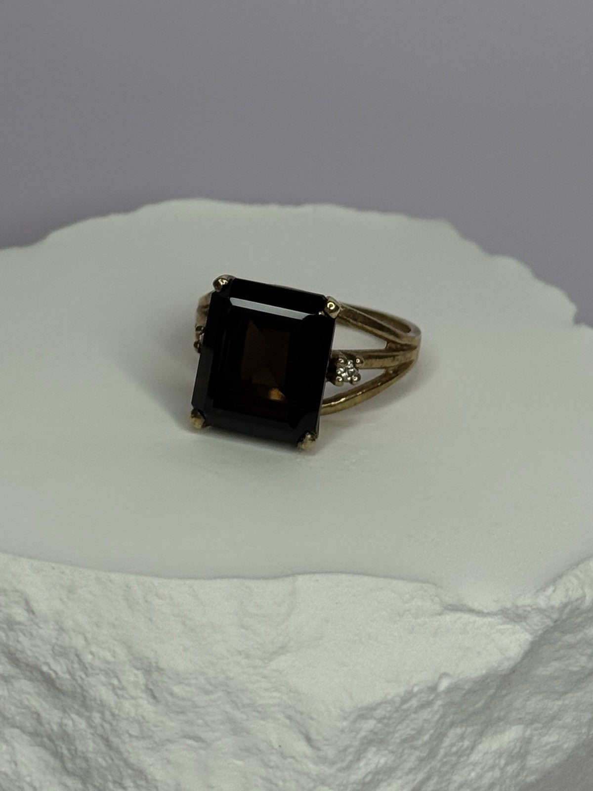 10K Yellow Gold Brown Tourmaline & Diamonds Ring Size 6
