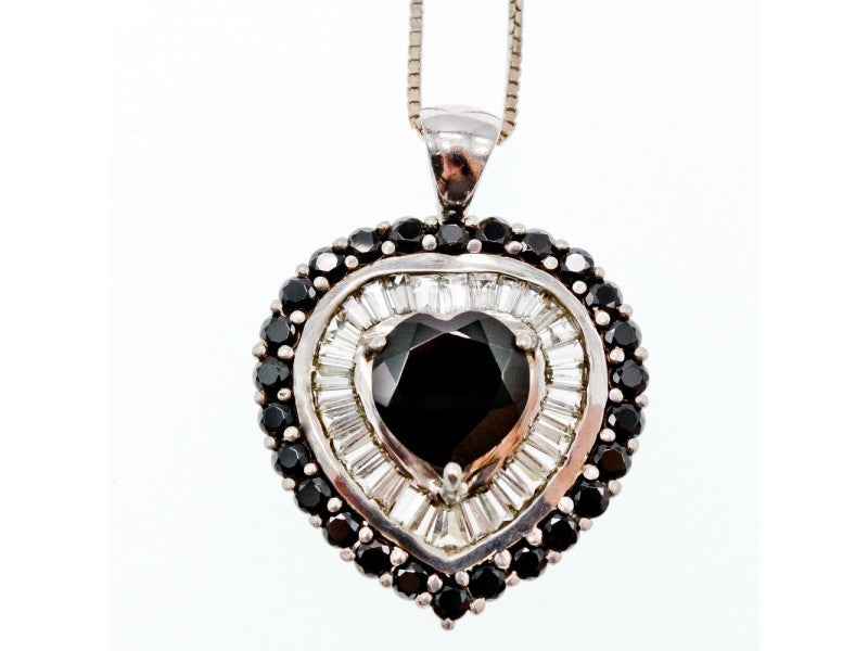 925 Sterling Silver Black Spinel & Goshenite "Heart" Chain With Pendant