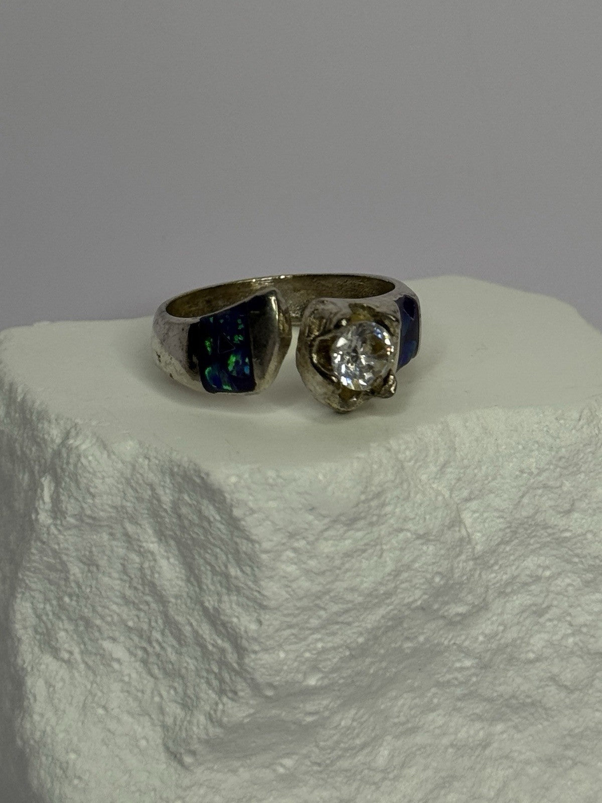 Vintage 925 Sterling Silver Beryl & Opal Ring Size 7
