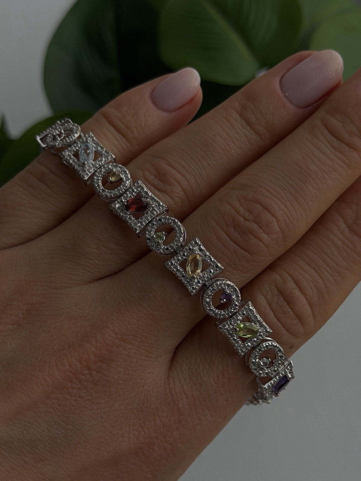 925 Sterling Silver Garnet Topaz Amethyst Peridot Citrine Bracelet 7.5