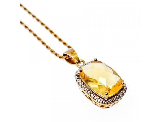 925 Sterling Silver Gold Plated Citrine Chain With Pendant Italy