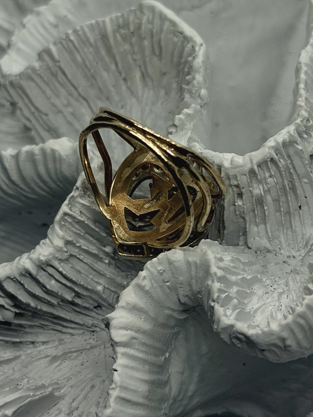 14K Yellow Gold And Diamond Letter ''K'' Heart Ring Size 8.25 Cocktail Estate