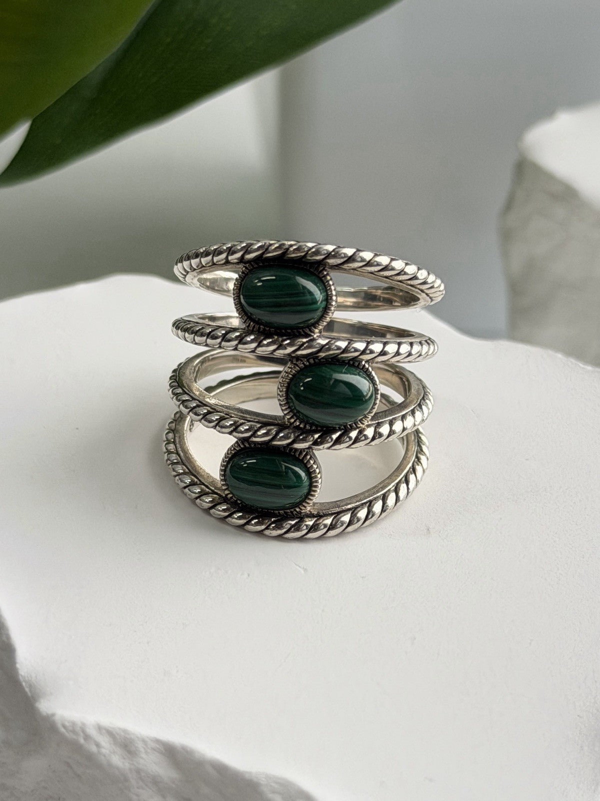 925 Sterling Silver Malachite Ring Size 7.5