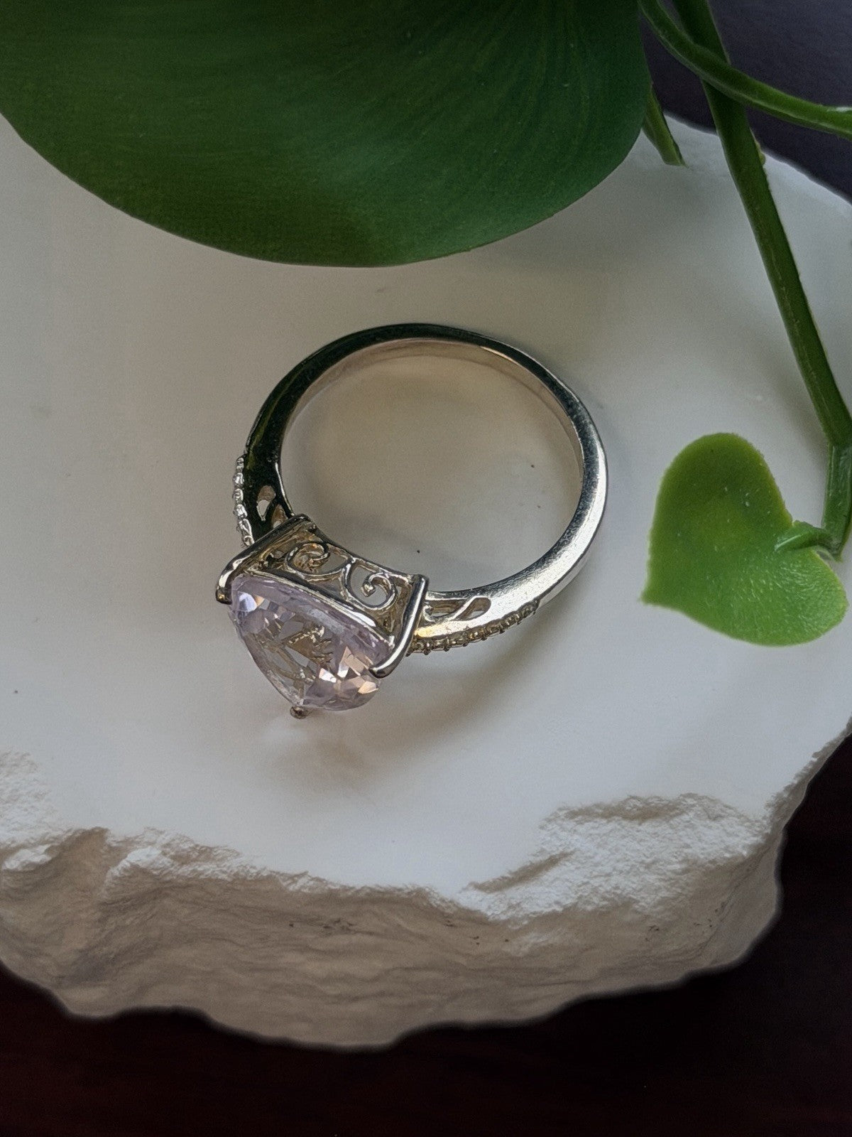 925 Sterling Silver Lilac Tone Morganite Ring Size 9