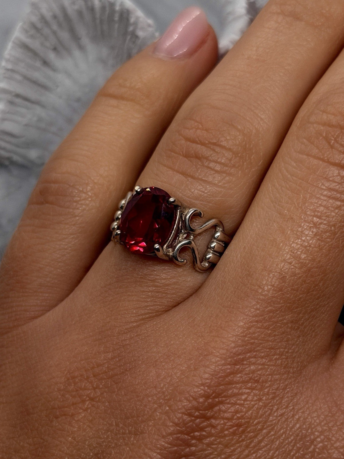 Vintage 925 Sterling Silver Ring Deep Pink Topaz Size 6