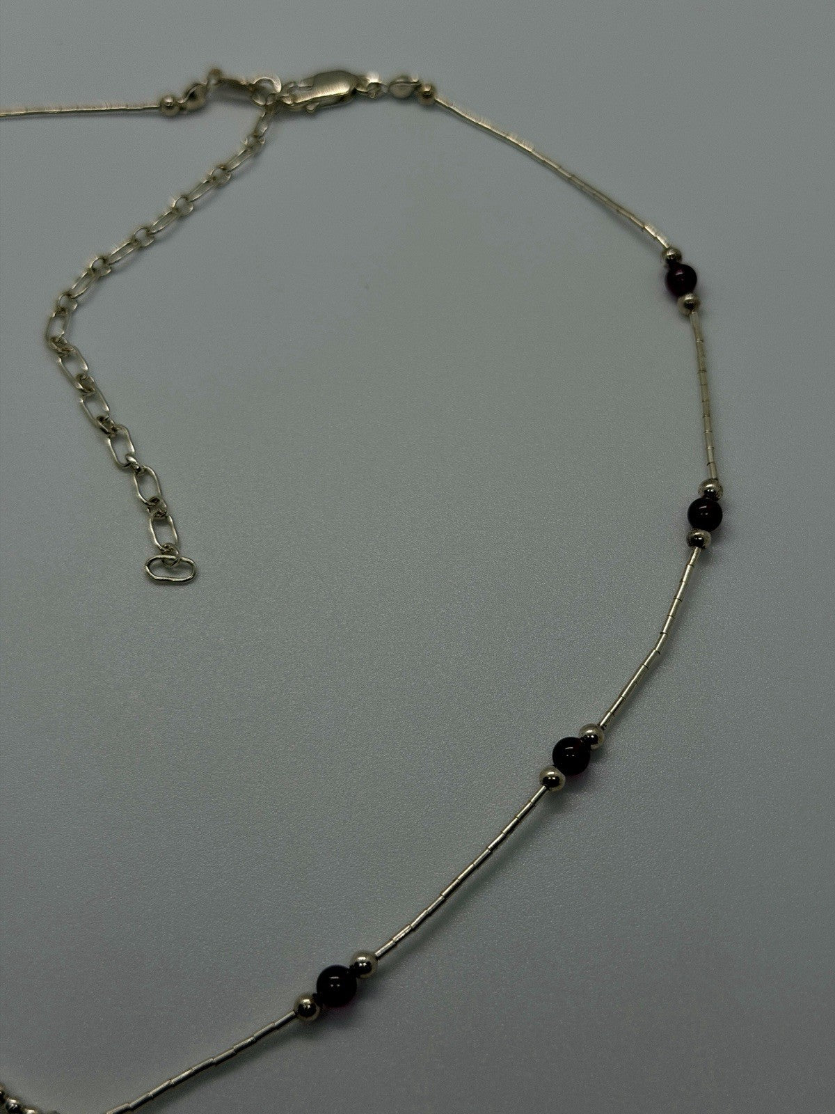 925 Sterling Silver Deep Red Garnet Beaded Necklace Adjustable