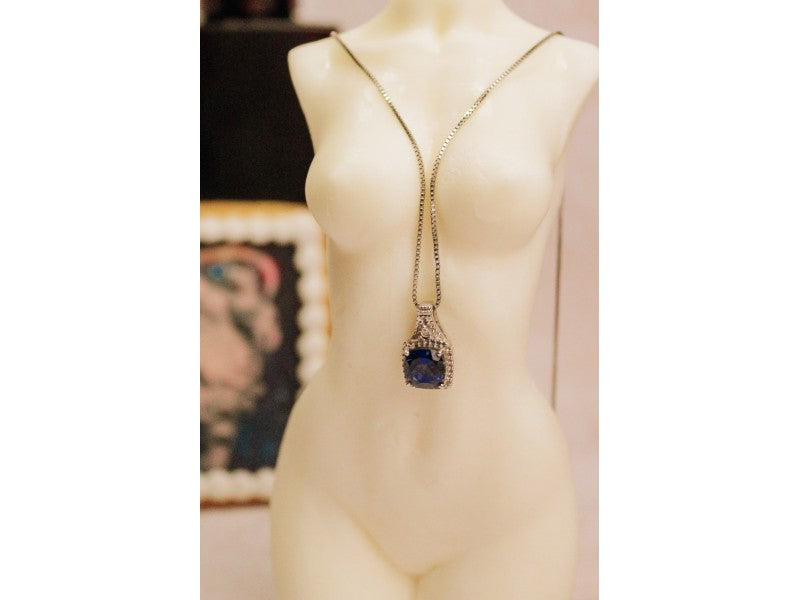 925 Sterling Silver Sapphire & Diamond Chain With Pendant
