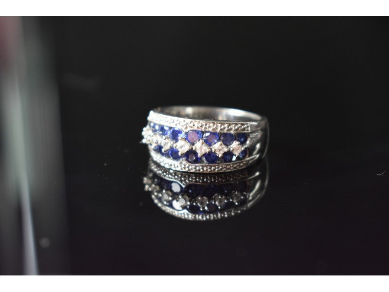 925 Sterling Silver London Blue & White Topaz Ring Size 6.5