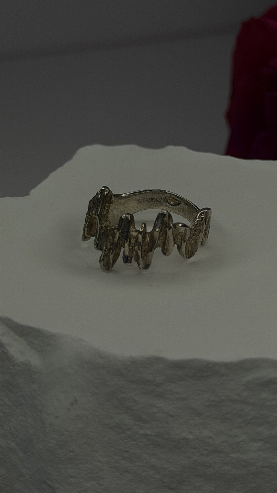 Artisanal Rock Wall Design 925 Sterling Silver Molten-Style Band Ring Size 6