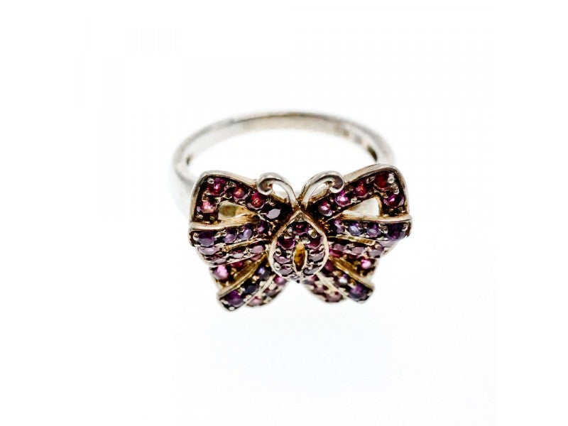 925 Sterling Silver Iolite & Pink Topaz "Butterfly" Ring Size 8