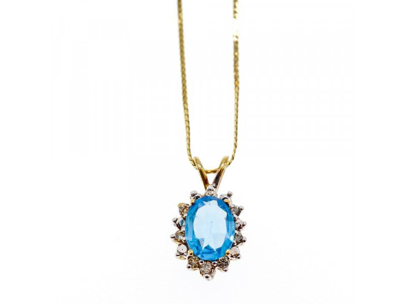 14K Yellow Gold Blue Spinel & CZ Chain With Pendant