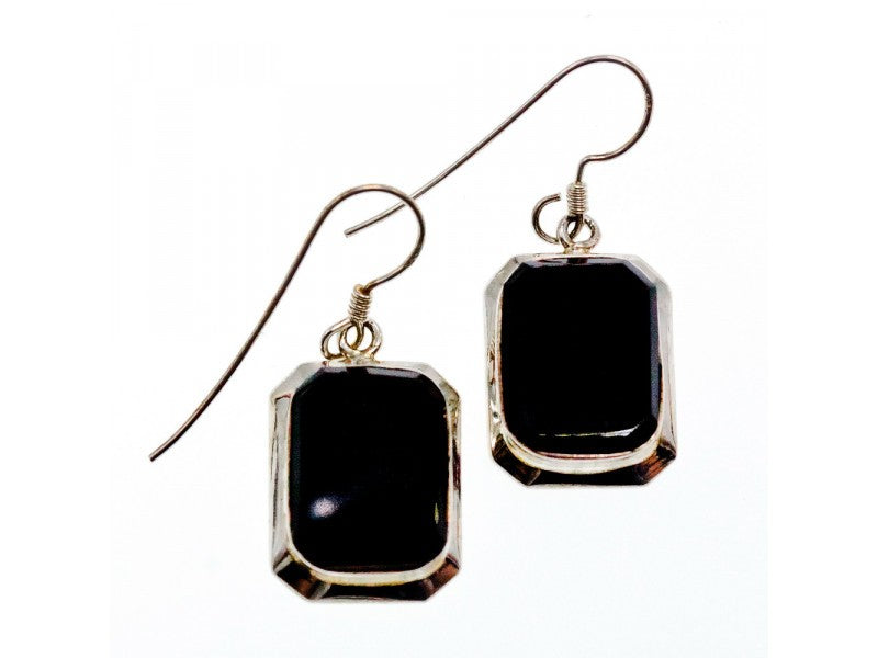 925 Sterling Silver Black Nephrite Earrings