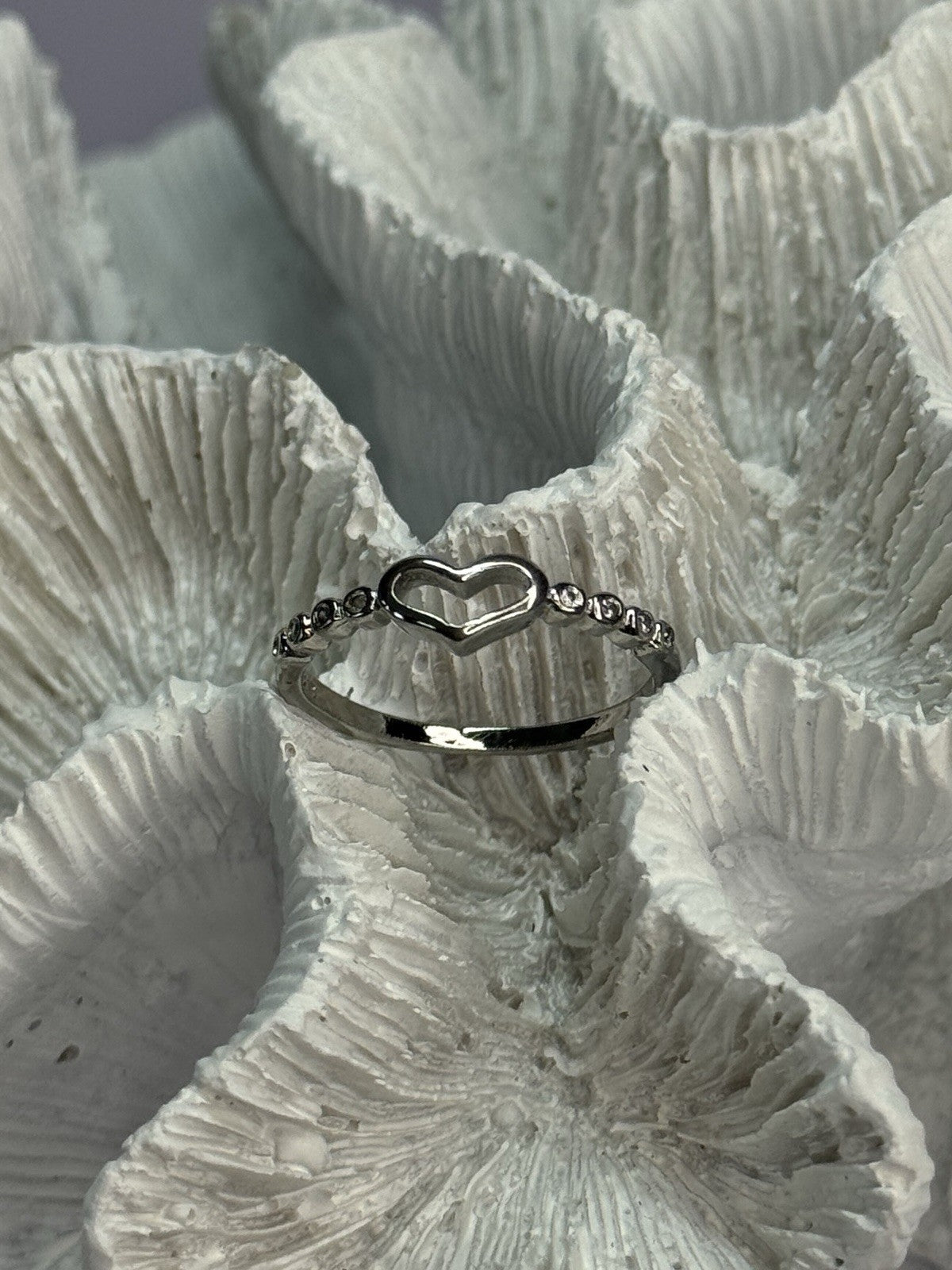 925 Sterling Silver CZ Heart Ring Size 8