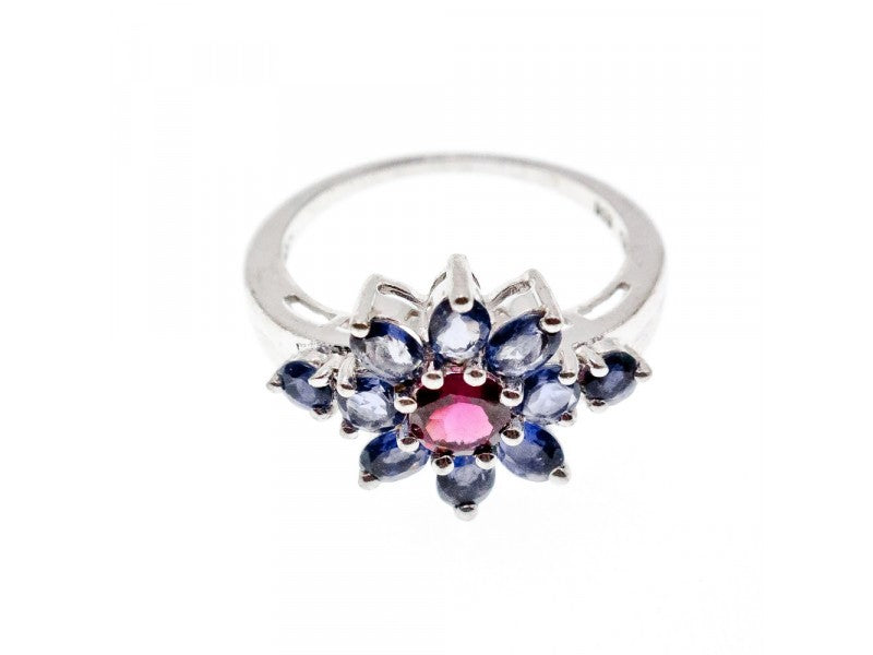 925 Sterling Silver Spinel & Tanzanite "Flower" Ring Size 9