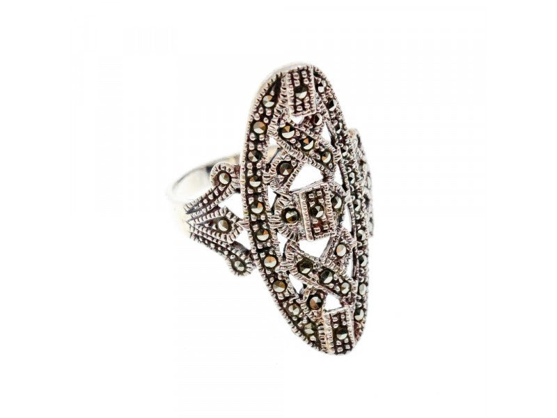 925 Sterling Silver Marcasites Ring Size 6.5