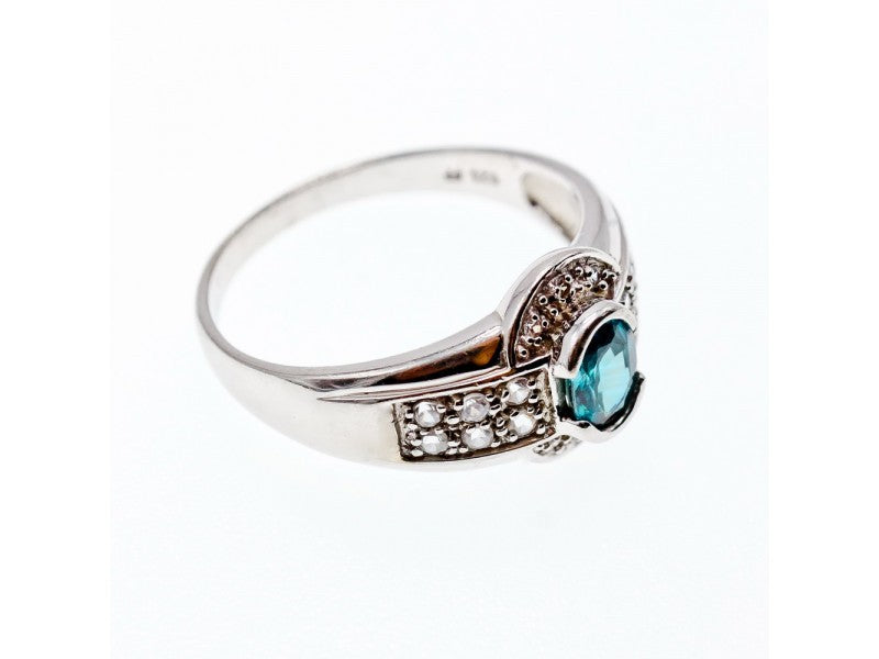 925 Sterling Silver Aquamarine & White Beryl Ring Size 14.25