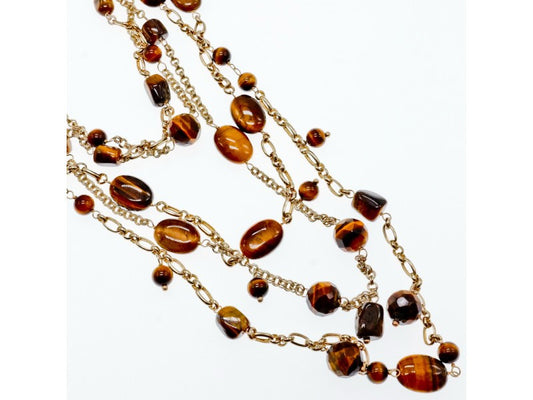 925 Sterling Silver Gold Plated Tiger's eye Necklace