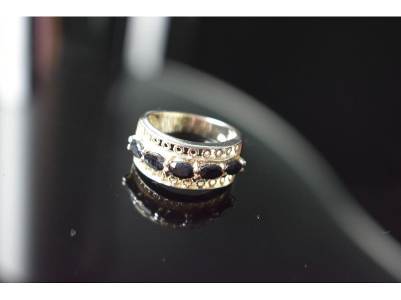 925 Sterling Silver Sapphires Openwork Ring Size 6.5