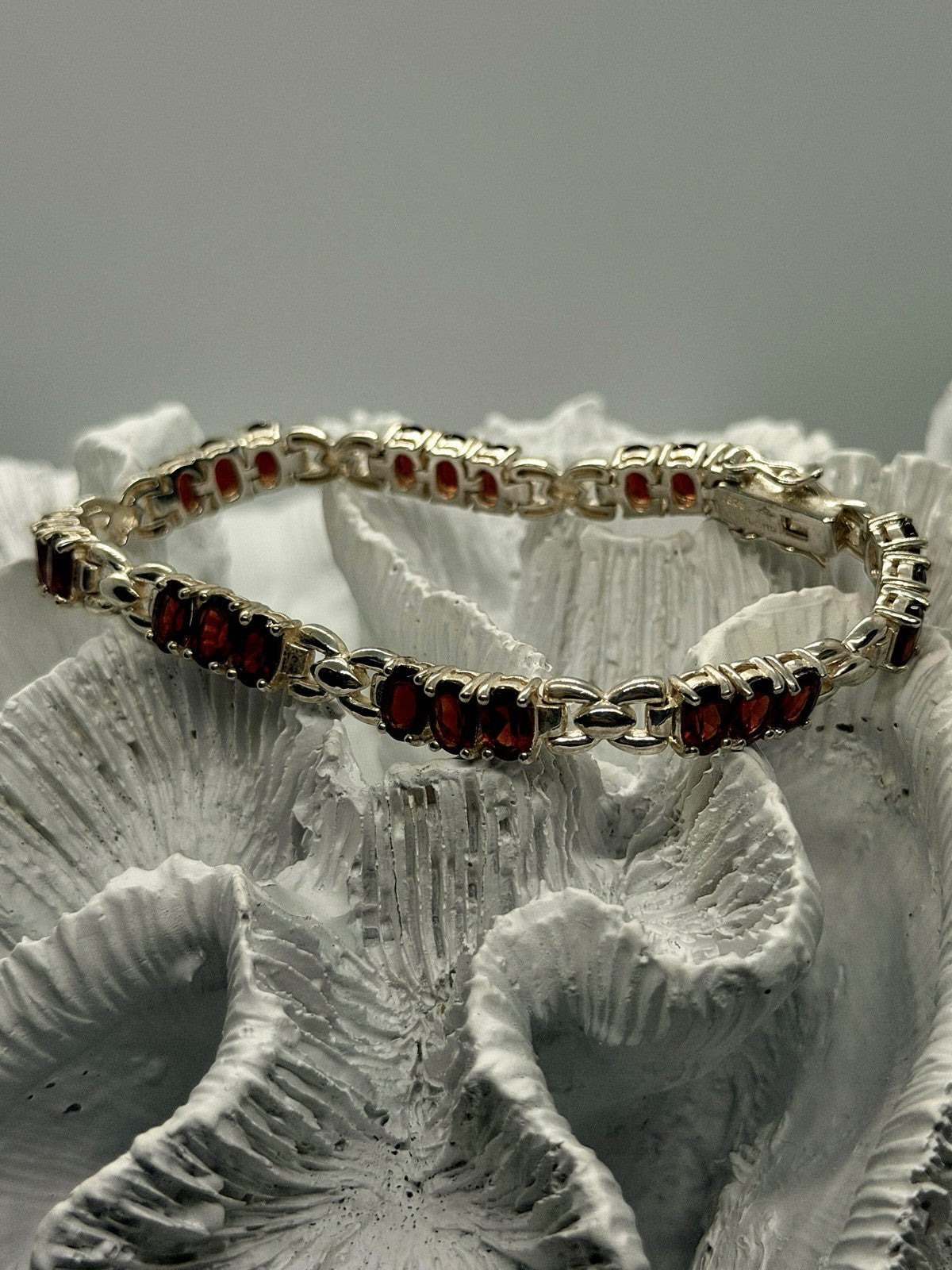 Beautiful 925 Sterling Silver Red Garnet Bracelet