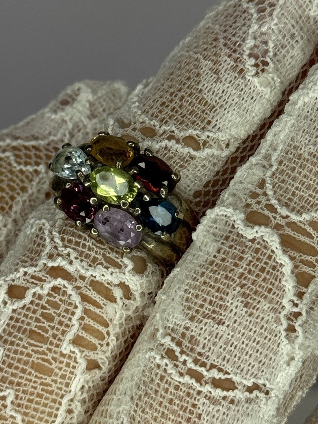 925 Sterling Silver Multicolor Spinel Ring Size 6