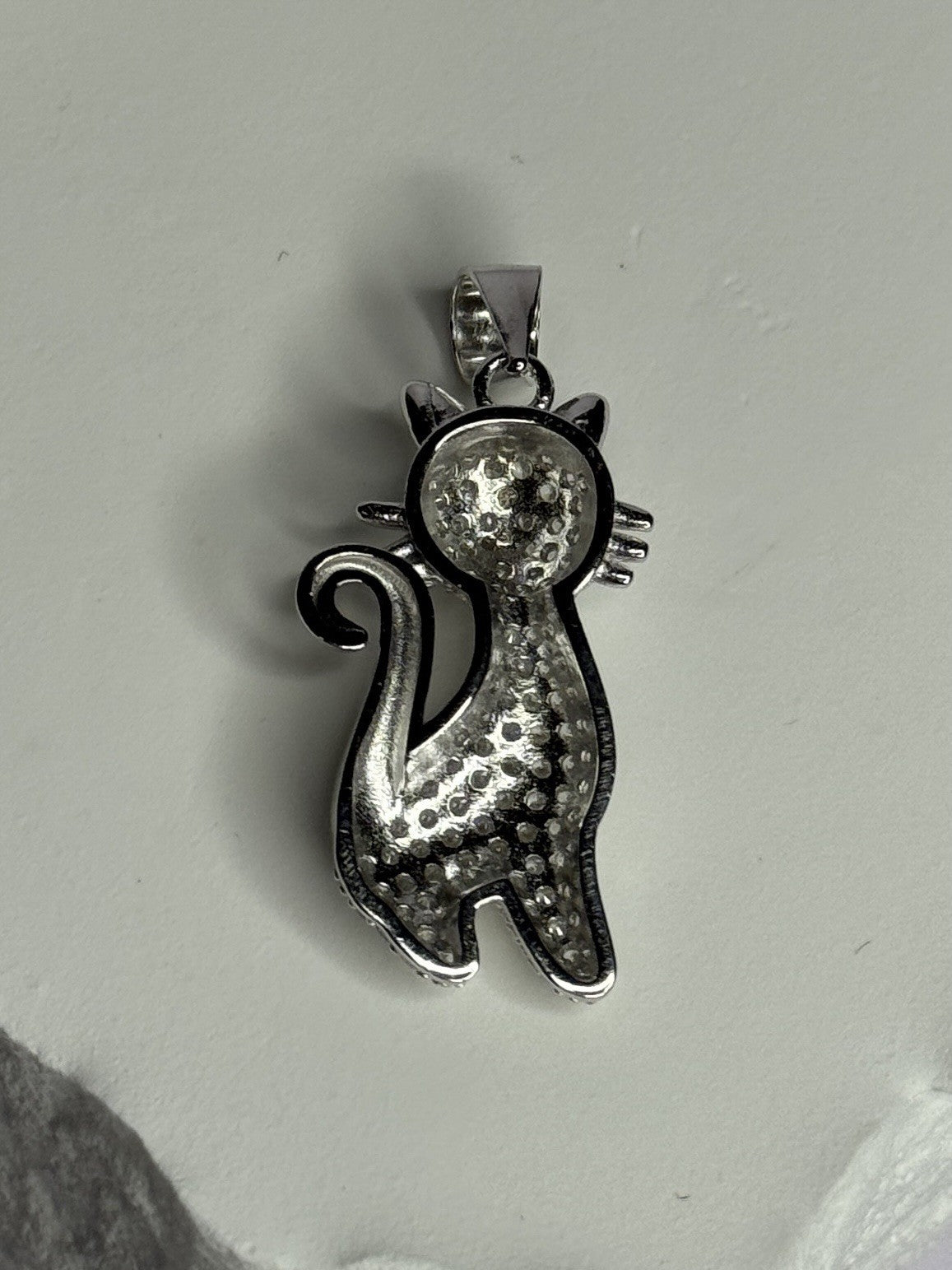 925 Sterling Silver Cat CZ Pendant Length 1.3 Inch