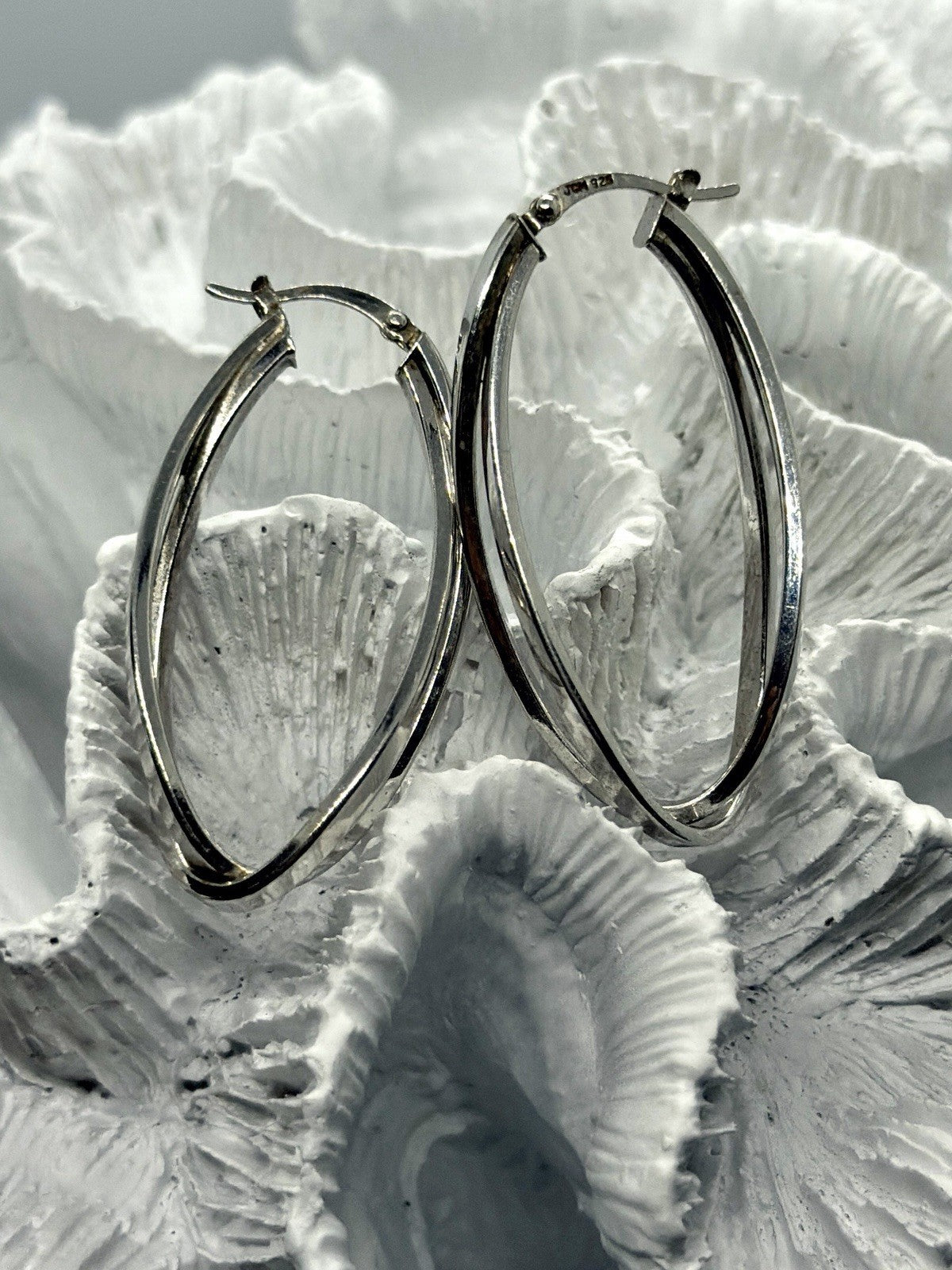 925 Sterling Silver Triple Twist Oval Hoop Earrings