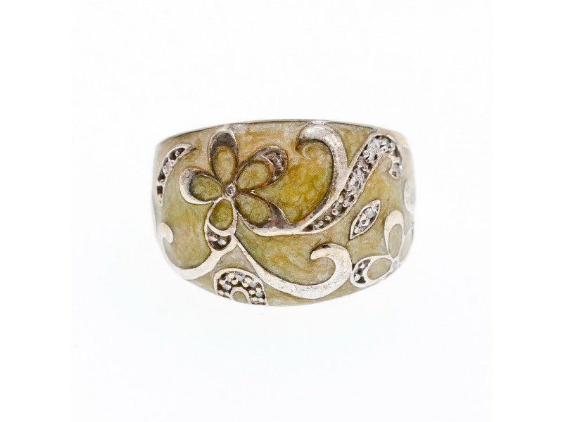 925 Sterling Silver Agate & CZ Ring Size 6.75