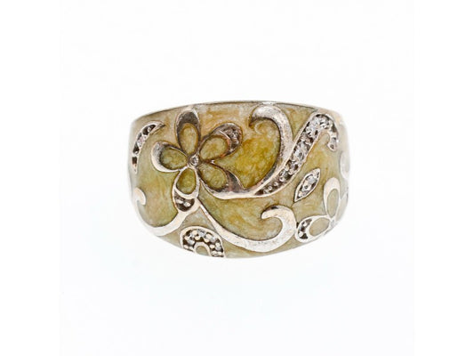 925 Sterling Silver Agate & CZ Ring Size 6.75