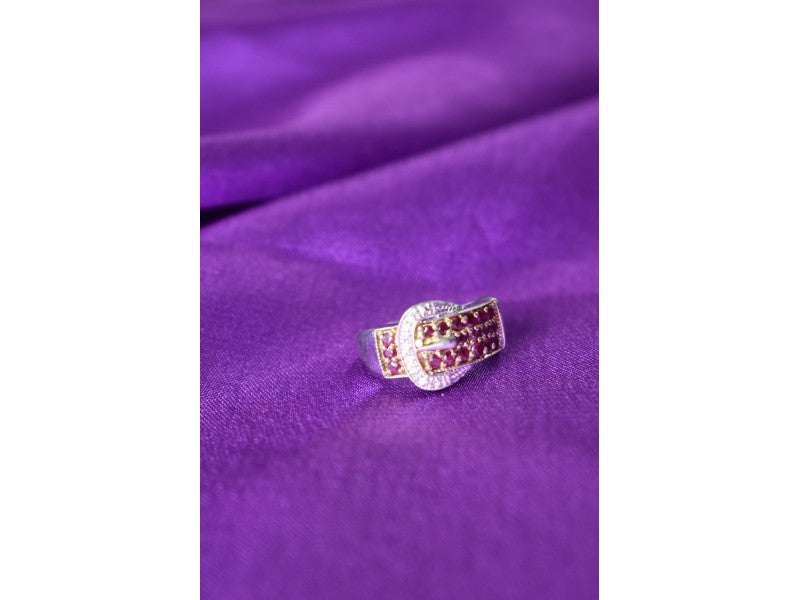 925 Sterling Silver Pink Spinel & White Sapphire "Belt" Ring Size 6.5