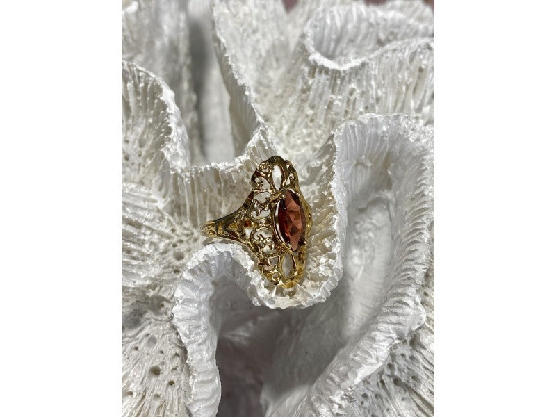 925 Sterling Silver Gold Plated Almandine Openwork Ring Size 9