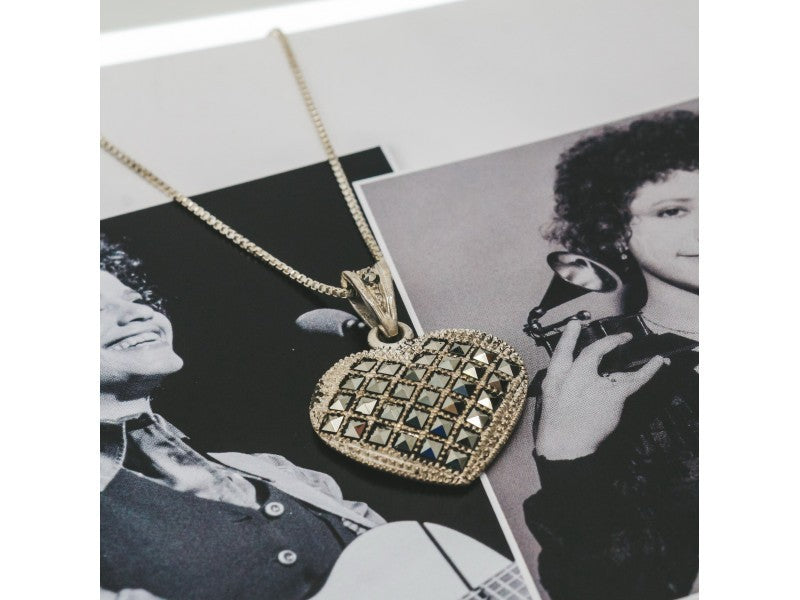 925 Sterling Silver Marcasites "Heart" Chain With Pendant