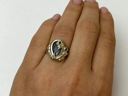 925 Sterling Silver Black Onyx Ring Size 6.5